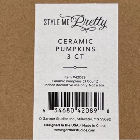 White Ceramic Autumn Pumpkins SET OF 3 Set With Gold Accent/Brand NEW In The Box - Picture 5 of 5